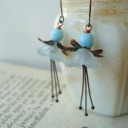 Copper And Aqua Blossom Earrings Vintage Style..