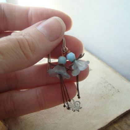 Copper And Aqua Blossom Earrings Vintage Style..
