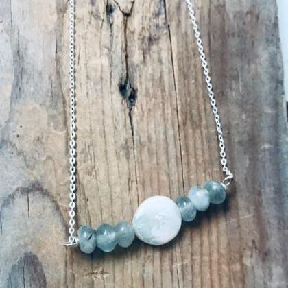 White Coin Pearl Necklace With Aqua..