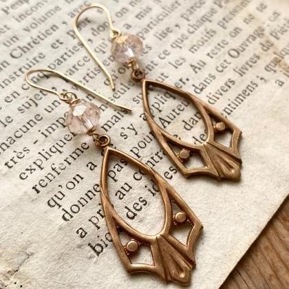 Vintage Brass Earrings with Champag..