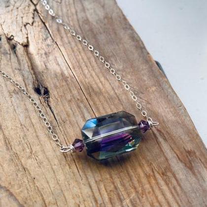 Purple Crystal Necklace - Vintage Square Crystal..