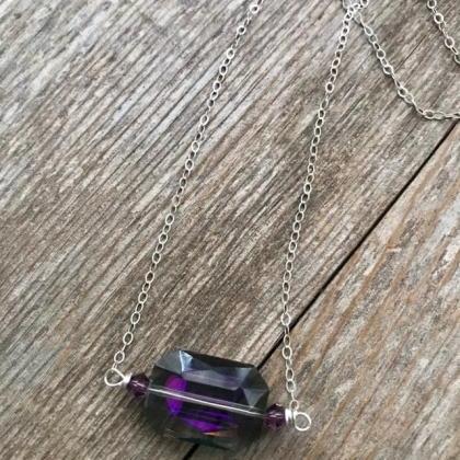 Purple Crystal Necklace - Vintage Square Crystal..