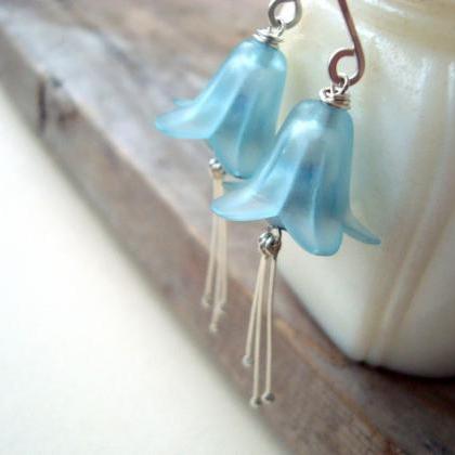 Blue Flower Earrings Sterling Spring Jewelry..