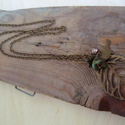 Long Brass Leaf Necklace Fall Jewelry Autumn..