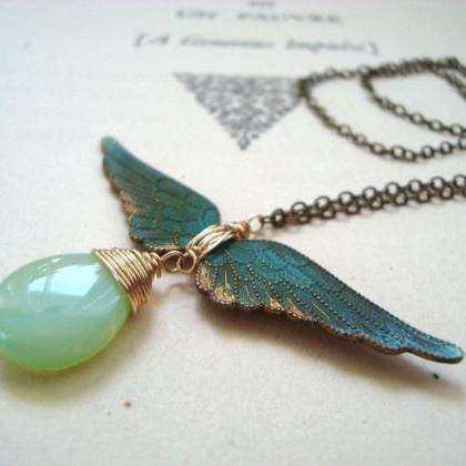 Winged Victory Necklace Patina Brass Jewelry Mint..