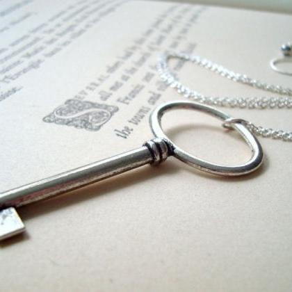 Silver Key Necklace - Key Charm Necklace Gothic..
