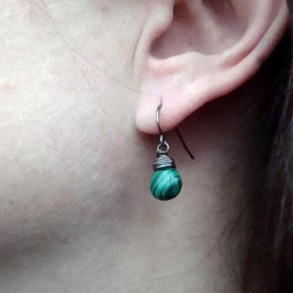 Forest Green Malachite Earrings Wire Wrapped..