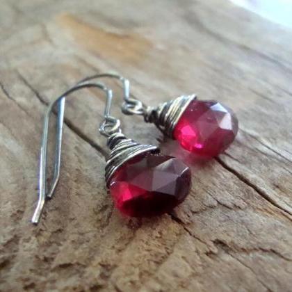 Pink Quartz Teardrop Earrings Faceted Gemstone..