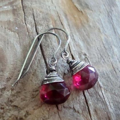 Pink Quartz Teardrop Earrings Faceted Gemstone..