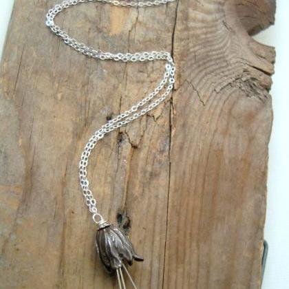 Small Silver Tulip Necklace Bridal Jewelry Flower..
