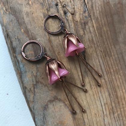 Pink Blossom Earrings With Rose Gold And Copper..