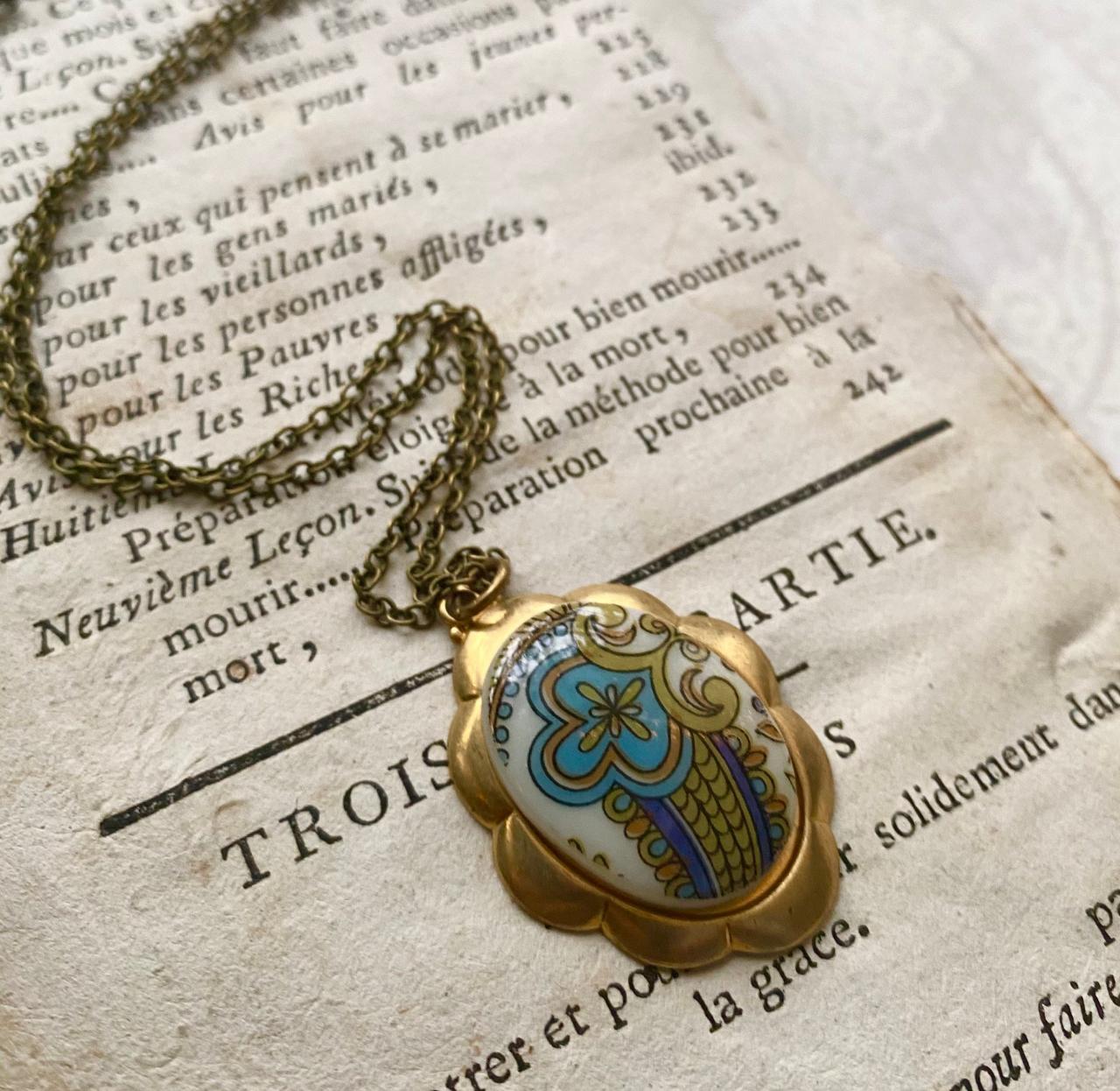 Mod Style Pendant Necklace 1960s Cabochon Vintage Style Bridesmaid