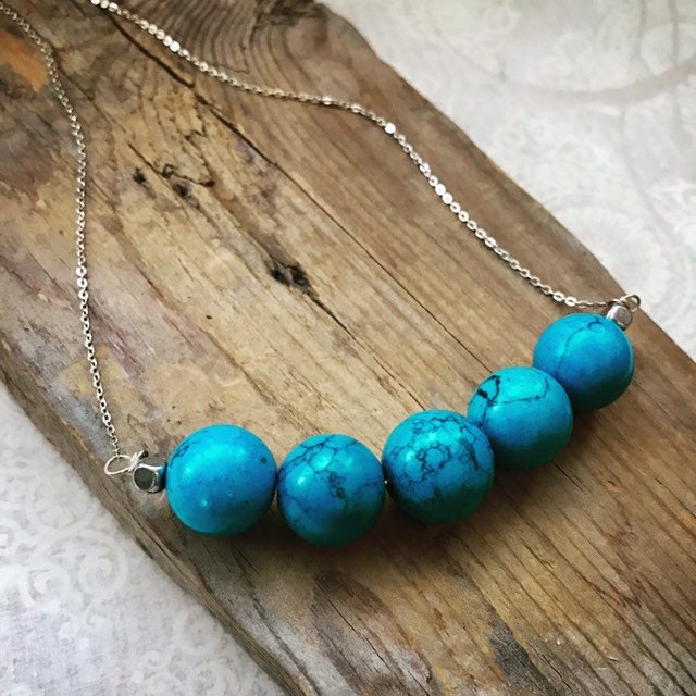 Turquoise Stack Necklace, Simple, Summer Fashion Sterling Silver Gemstone Jewelry Modern Gifts Under 50 Beachy Boho Bohemian.