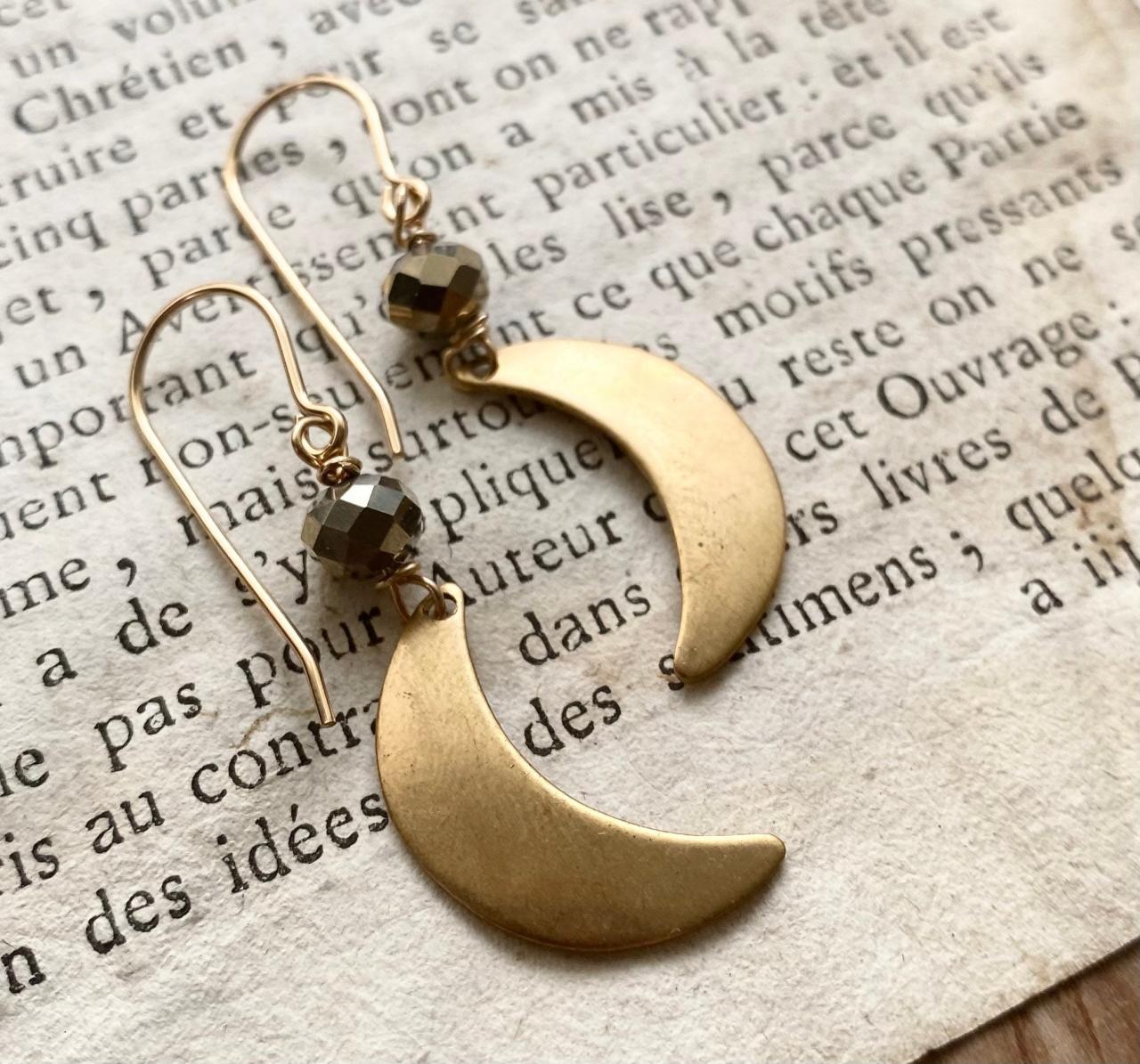 Brass Moon Earrings With Crystal Celestial Charms Charm Jewelry Simple Gifts Under 30 Gold Filled Gifts For Her.