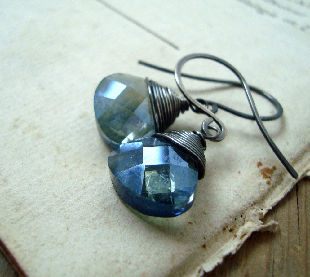 Montana Blue Crystal Briolette Earrings Bridesmaid Jewelry Weddings Bridal Jewelry Crystal Jewelry, Mothers Day Jewelry.