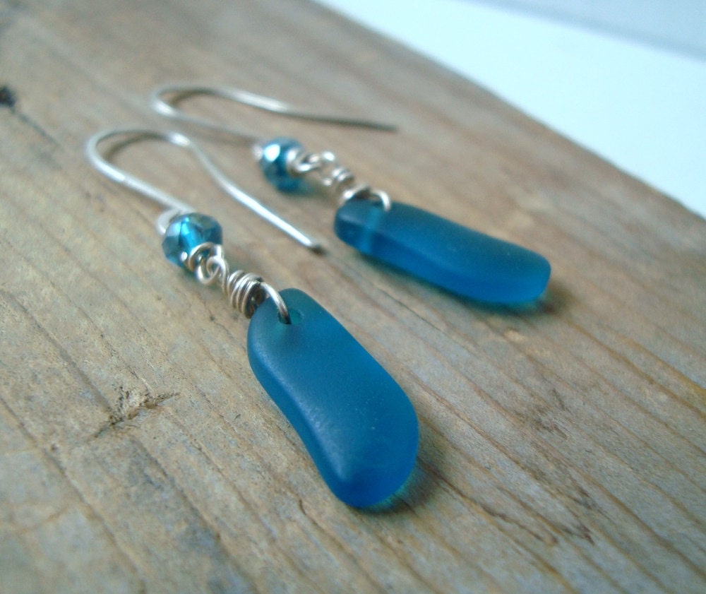 Teal Sea Glass Earrings Summer Fashion Summer Weddings Bridesmaid Earrings Sea Glass Jewelry Recycled Glass Mothers Day Gifts.