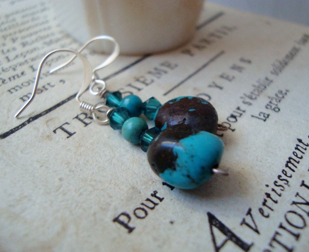 Turquoise And Crystal Earrings Modern December Birthstone Gifts Under 40 Gemstone Aqua Beachy Sterling Silver Holiday Jewelry Boho Ooak.