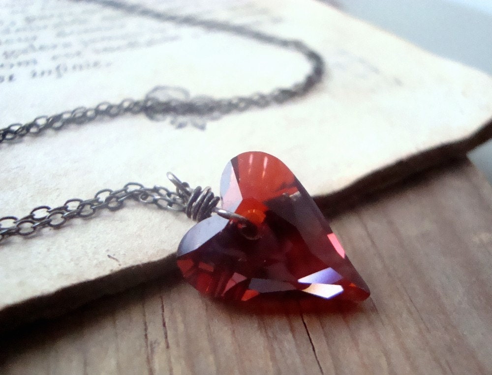 Red Crystal Heart Necklace Swarovski Sterling Silver Valentines Jewelry Heart Jewelry Crystal Jewelry Bridesmaids Gifts For Her.