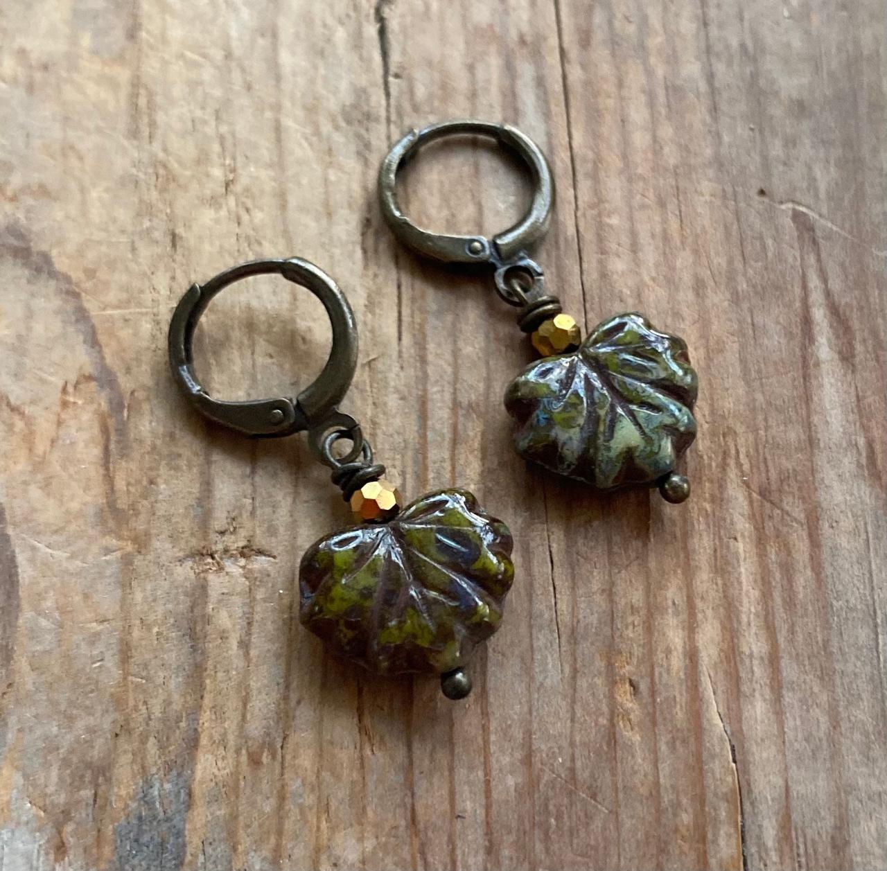 Maple Leaf Earrings Olive Green Silver Fall Fashion Jewelry Nature Inspired Vintage Style Leaf Jewelry Gifts Under 30 Rustic Woodland.