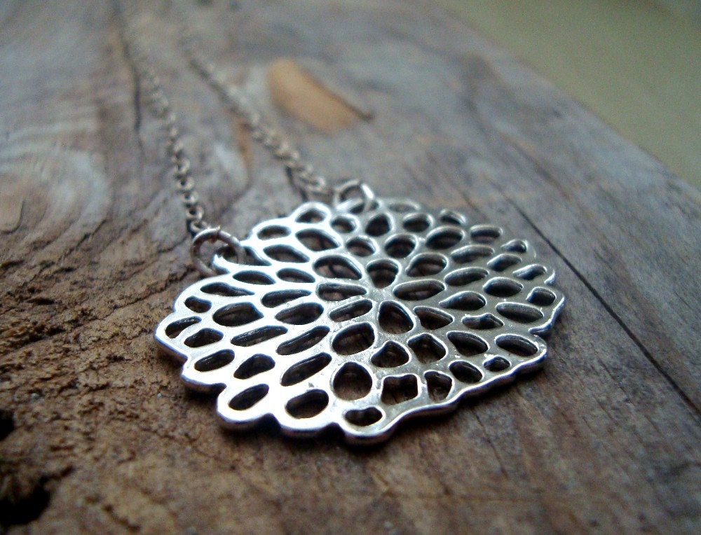 Silver Chrysanthemum Necklace - Large. Metalwork Simple Modern Flower Jewelry Asian Style Gifts Under 30 Floral Necklace Modern Bridesmaid