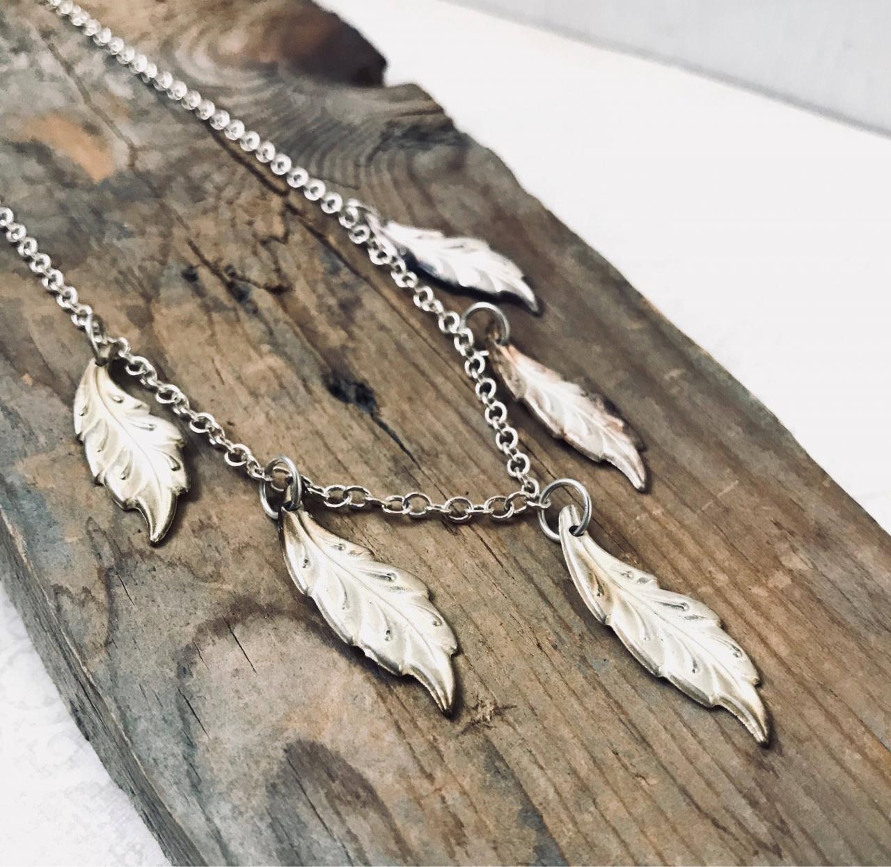 Silver Leaf Necklace - Vintage Style Nature Inspired Woodland Mothers Day Vintage Leaves Gifts Under 30 Statement Jewelry Wholesale