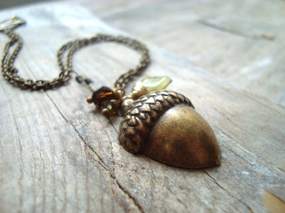 Brass Acorn Necklace Charm Necklace Fall Woodland Autumn Weddings Bridesmaid Necklace Brass Jewelry Squirrel Gifts For Her Bridal