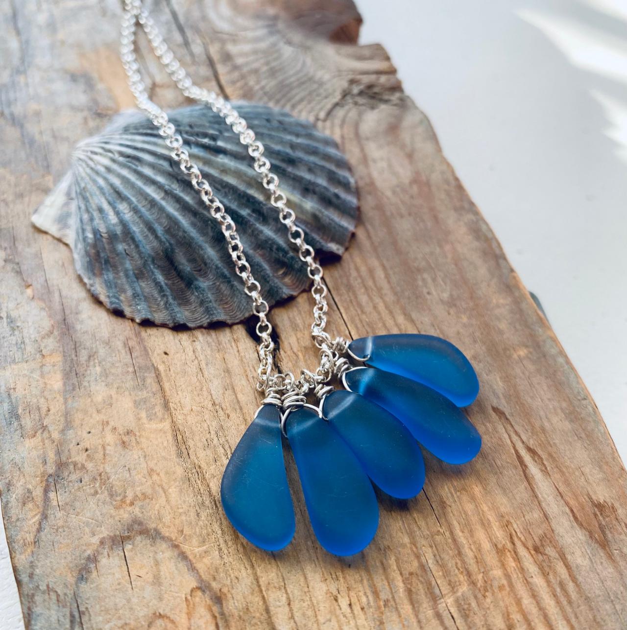 Sea Glass Necklace - Mermaid's Tears. Sterling Silver Cobalt Blue Summer Fashion Beachy Mothers Day Jewelry Recycled Glass Gifts Under