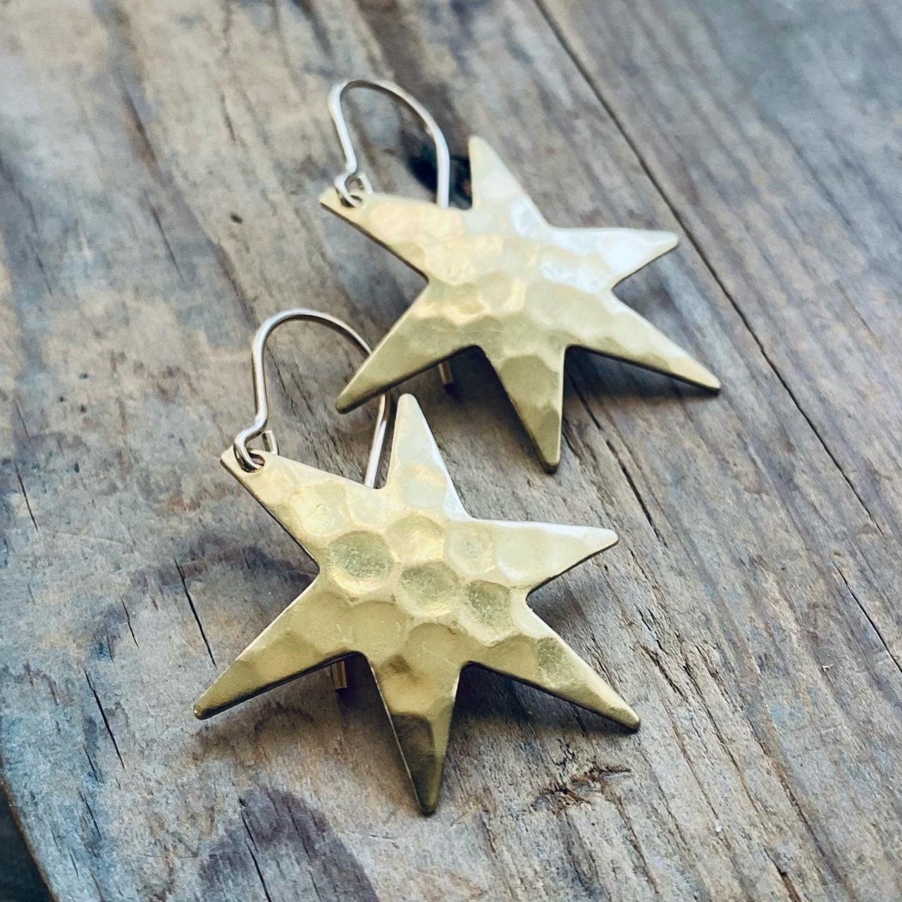 Brass Star Earrings Celestial Charms Charm Jewelry Hammered Metal Gold Simple Gifts Under 30 Gold Filled Gifts For Her