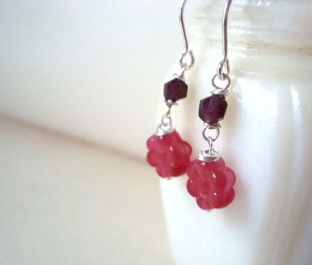 Cranberry Flower Earrings With Garnet Sterling Silver January Birthstone Gemstone Jewelry Red Floral Gifts For Her Holidayjewelry Winter