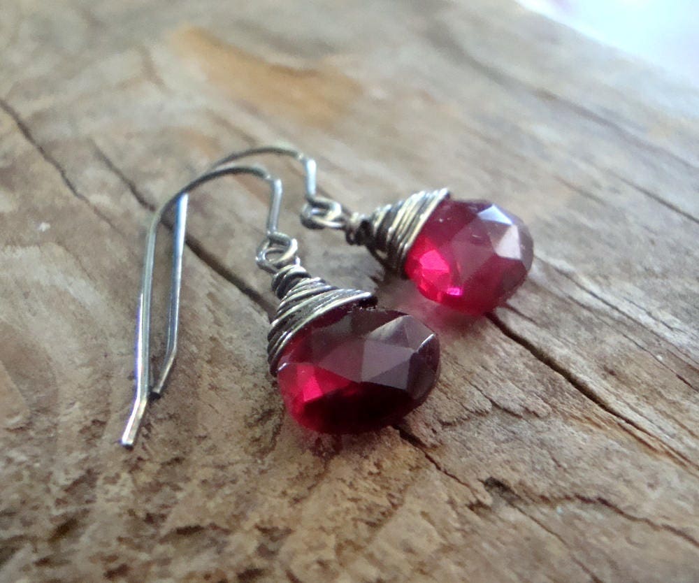 Pink Quartz Teardrop Earrings Faceted Gemstone Oxidized Sterling Wire Wrapped December Birthstone Gifts Under 40 Modern Bridesmaid