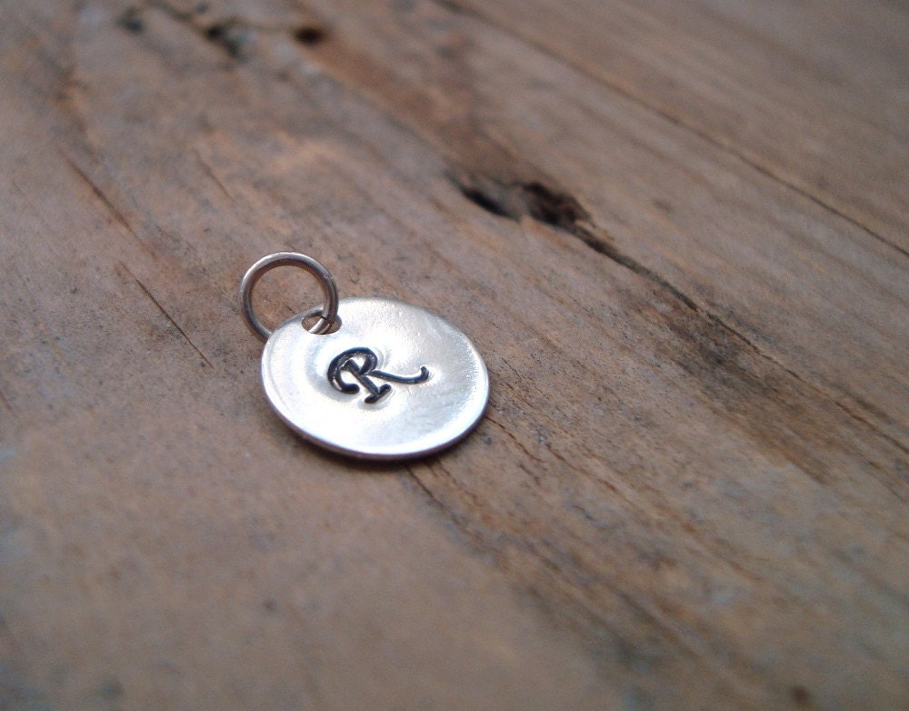 Add On Personalized Initial Silver Charm - Sterling Silver Monogram Pendant Custom Initial Disc Initial Pendant Small Letter Disc