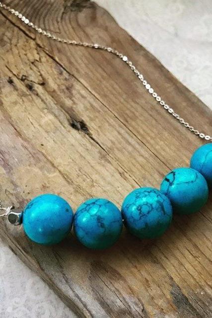 Turquoise Stack Necklace, Simple, Summer Fashion Sterling Silver Gemstone Jewelry Modern Gifts Under 50 Beachy Boho Bohemian.