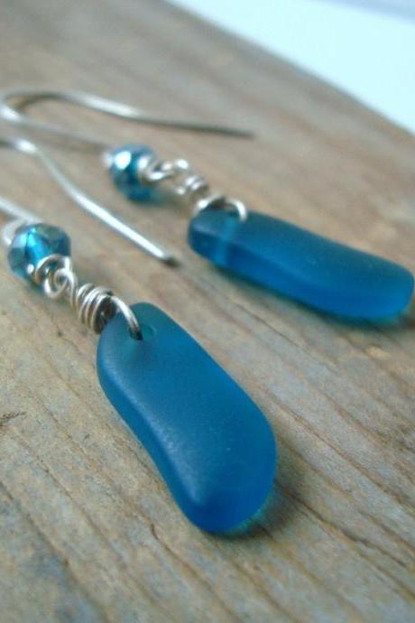 Teal Sea Glass Earrings Summer Fashion Summer Weddings Bridesmaid Earrings Sea Glass Jewelry Recycled Glass Mothers Day Gifts.