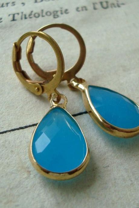 Aqua Rhinestone Earrings Bridesmaid Brass Jewelry Mothers Day Jewelry December Birthstone Spring Gifts Under 30 Teardrops.