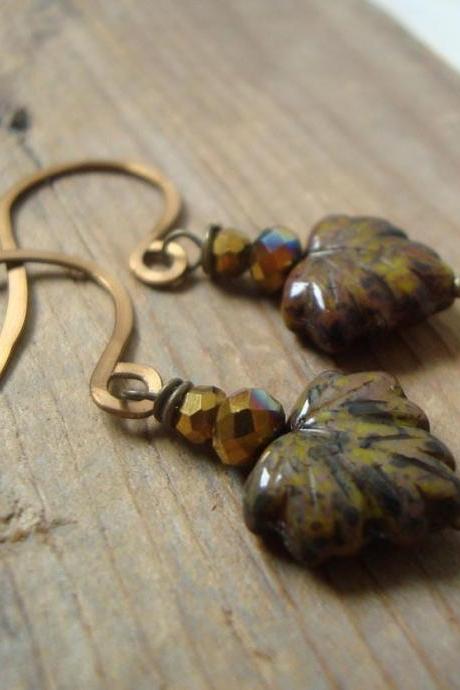 Maple Leaf Earrings Brass Fall Fashion Holiday Jewelry Nature Inspired Vintage Style Leaf Jewelry Gifts Under 30 Rustic Woodland.
