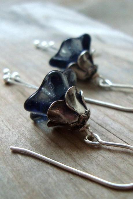 Stormy Blossoms Earrings Montana Blue Silver Holiday Jewelry Bridal Bridesmaid Jewelry London Blue Flower Jewelry.