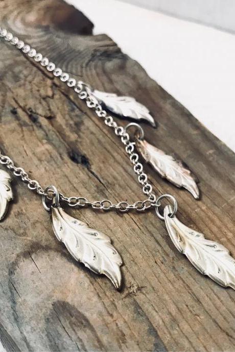 Silver Leaf Necklace - Vintage Style Nature Inspired Woodland Mothers Day Vintage Leaves Gifts Under 30 Statement Jewelry Wholesale 