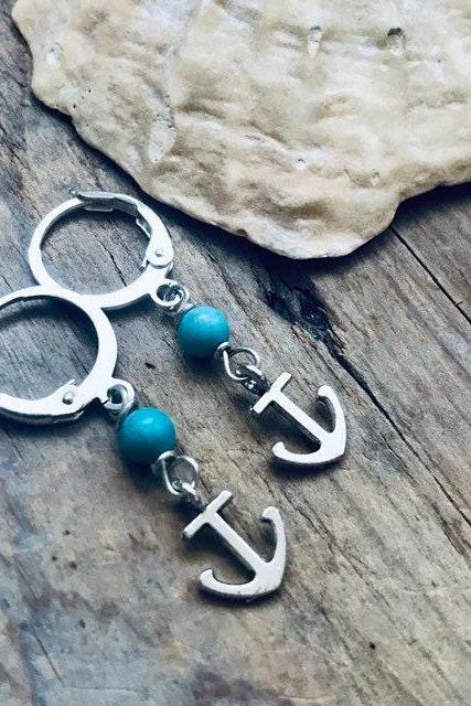 Anchor Earrings With Turquoise Silver Jewelry December Birthstone Aqua Nautical Jewelry Bridesmaid Jewelry For Her Gifts Under 20 Charm 