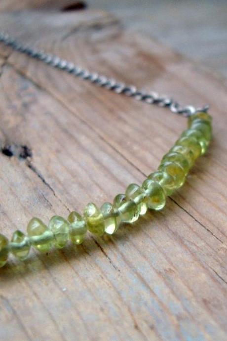 Peridot Stack Necklace - Oxidized or Plain Sterling Silver - Gemstone Necklace Lime Green Simple Summer August Birthstone 