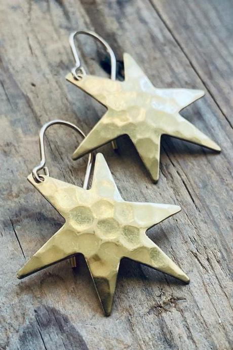 Brass Star Earrings Celestial Charms Charm Jewelry Hammered Metal Gold Simple Gifts Under 30 Gold Filled Gifts For Her 