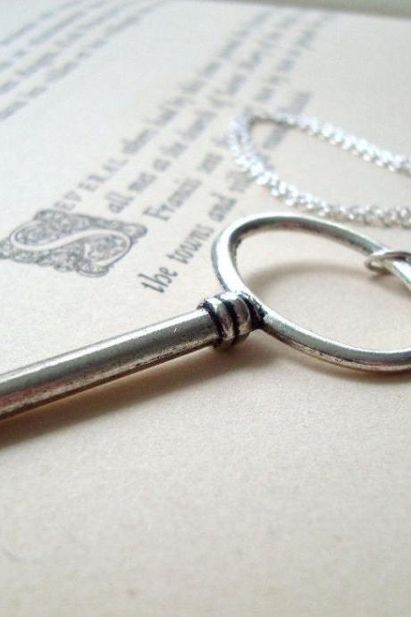 Silver Key Necklace - Key Charm Necklace Gothic Key Jewelry Long Layering Necklace Gifts Under 40 Personalized Jewelry Charm