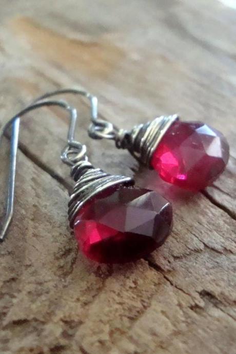 Pink Quartz Teardrop Earrings Faceted Gemstone Oxidized Sterling Wire Wrapped December Birthstone Gifts Under 40 Modern Bridesmaid 
