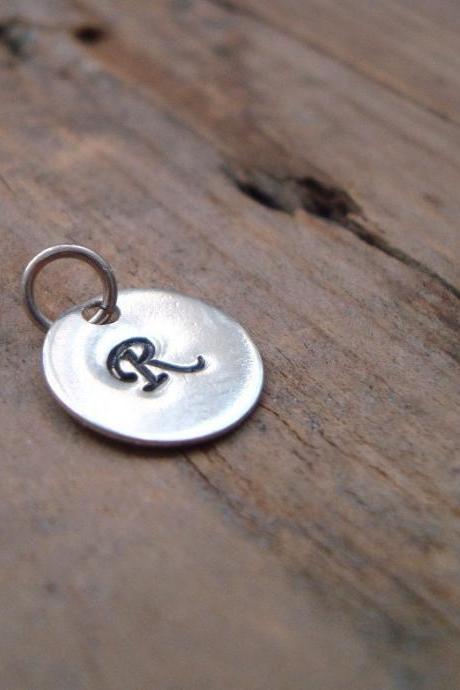 Add On Personalized Initial Silver Charm - Sterling Silver Monogram Pendant Custom Initial Disc Initial Pendant Small Letter Disc 